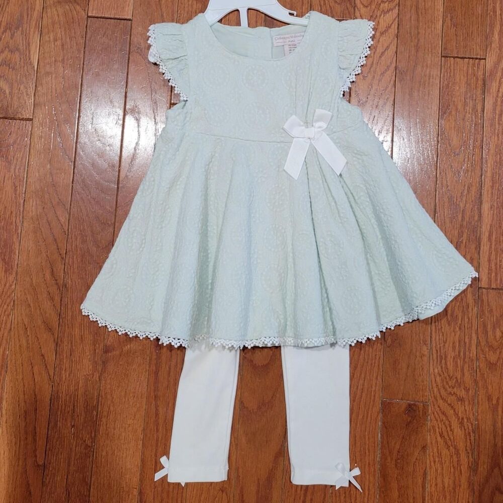 NWOT Catherine Malandrino 24 months White and Blue Dress with leggings bows
